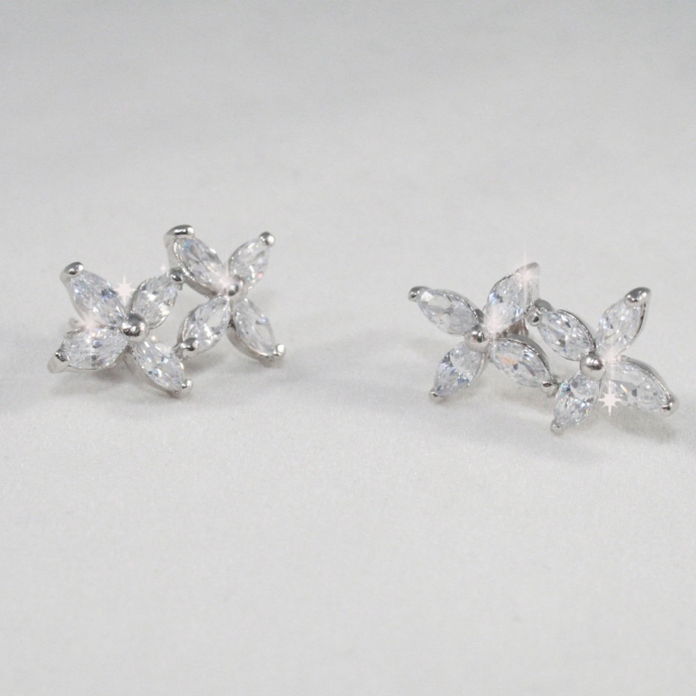 CZ Stacked ladder flower earrings - Picture 7 of 7